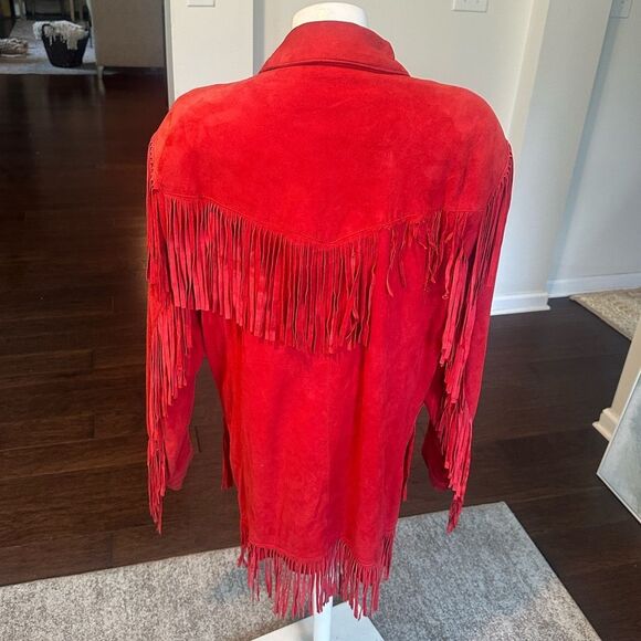 I. Magnin Vakko Vintage Red Suede Fringed Western Jacket M - Picture 8 of 9